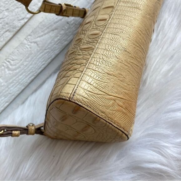 BRAHMIN Tan Croc Embossed Hobo Baguette Shoulder Bag Java Asher Melbourne Elisa - Picture 12 of 14